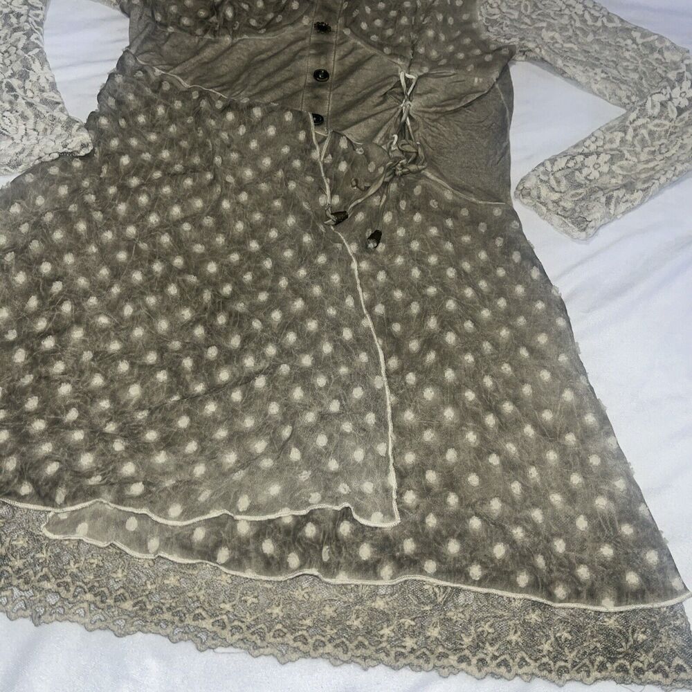 Aziza M Medium Lace Boho Olive Green Dress - Picture 2 of 16